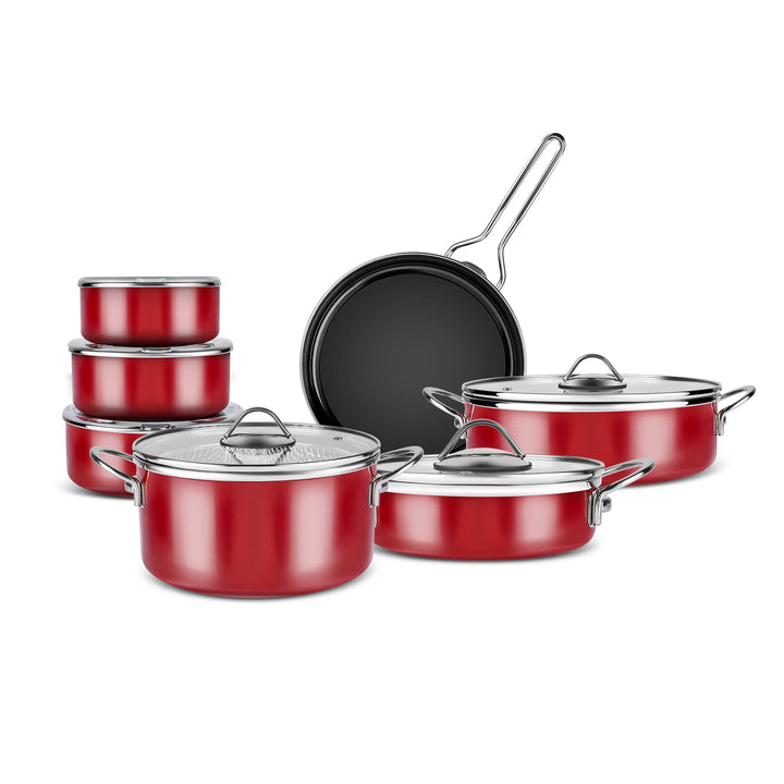 Karaca Erva 14 dele Emaljeret Grydesæt med Induktionsbund 28-24-18 cm – Bordeaux