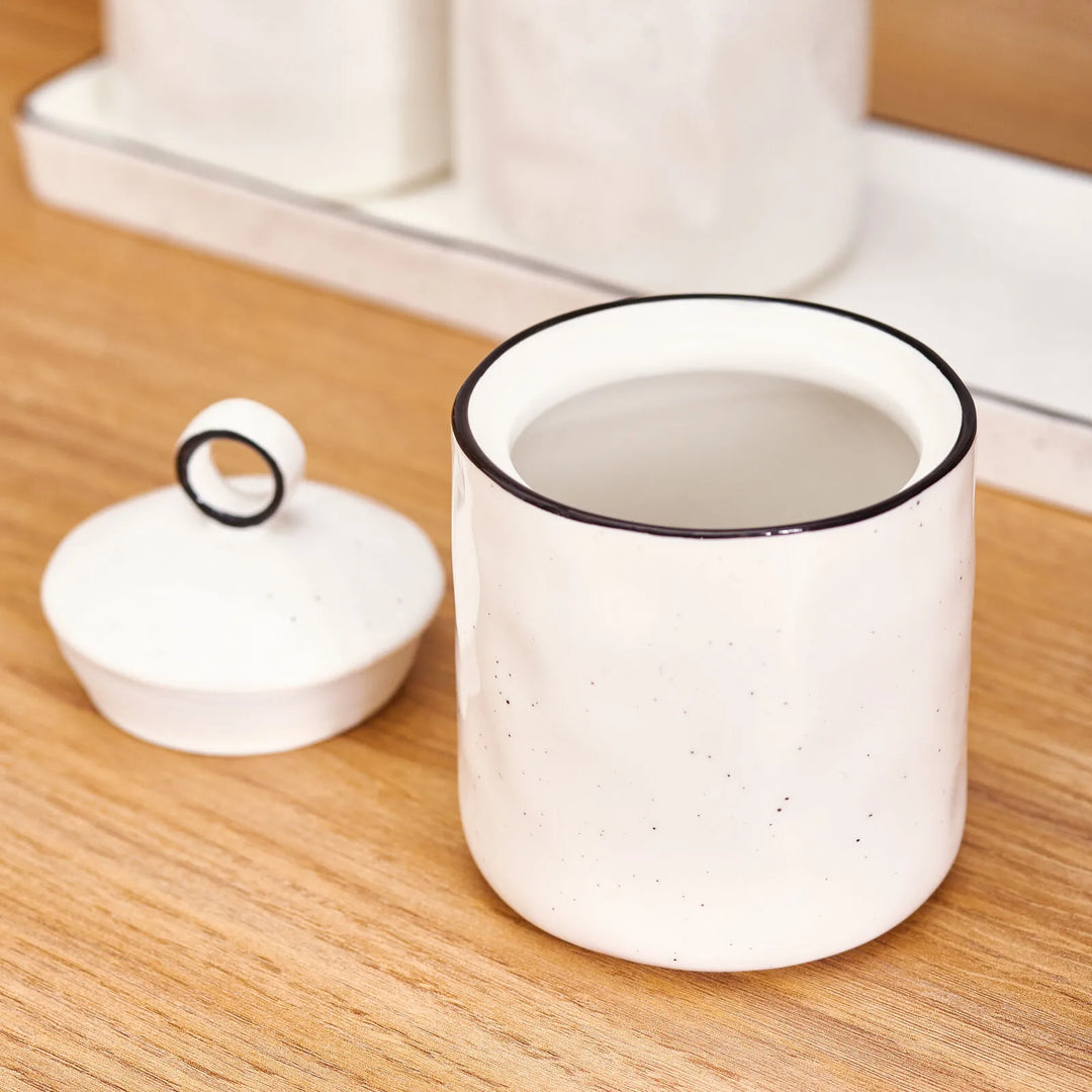 Karaca Lina Line Krydderisæt m/Holder – 7 dele - Porcelæn - Hvid/Sort - 375 ml