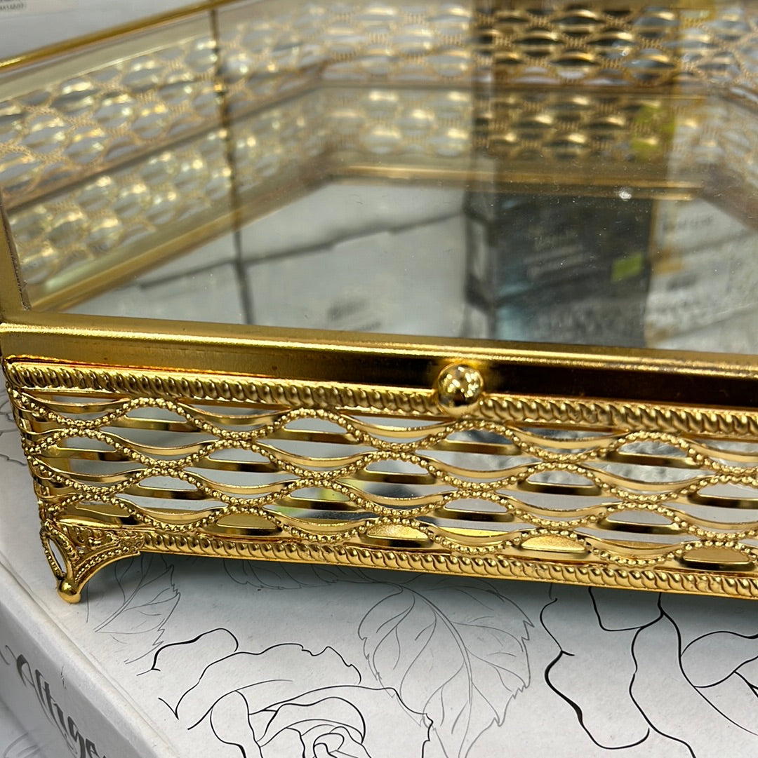 Sekskantet Dekorations Guldbakke med Glaslåg
