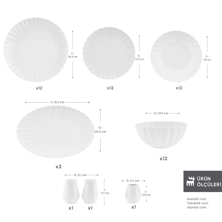 Karaca Stream Bone Umbrella – 53 dele Middagsservice til 12 personer, Hvid