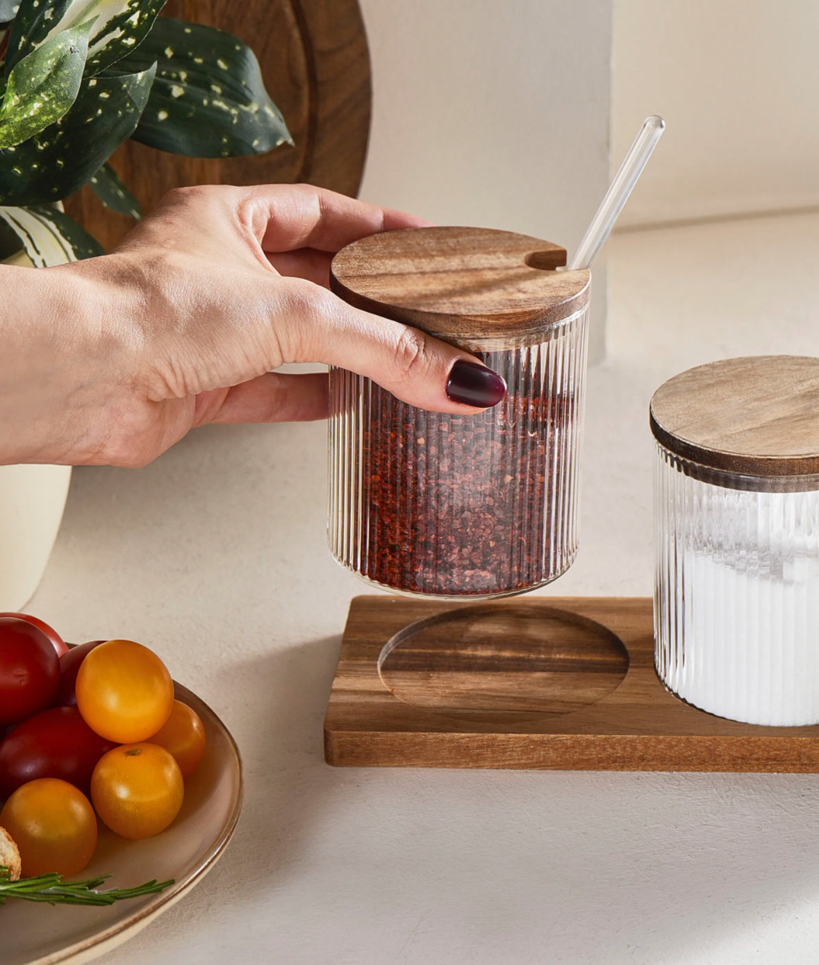 Karaca Mova Akasya 3-delt Glas Kryddersæt med Ske