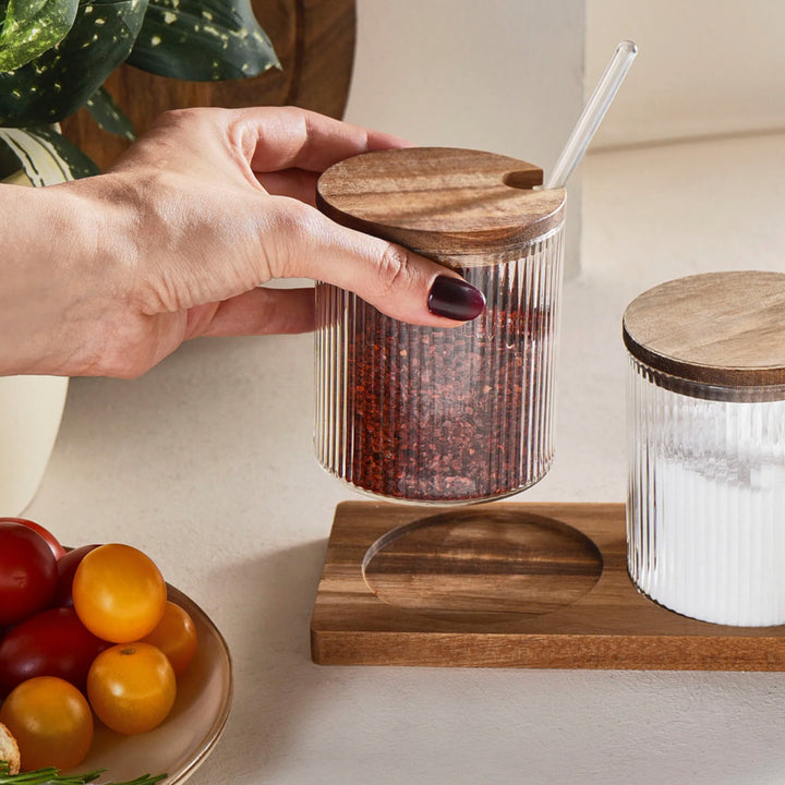 Karaca Mova Akasya Krydderisæt m/Skeer - 10-Dele - Glas/Træ