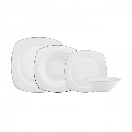 Karaca Square Bone Mane Middagssæt | 24 dele | 6 personer | Platin