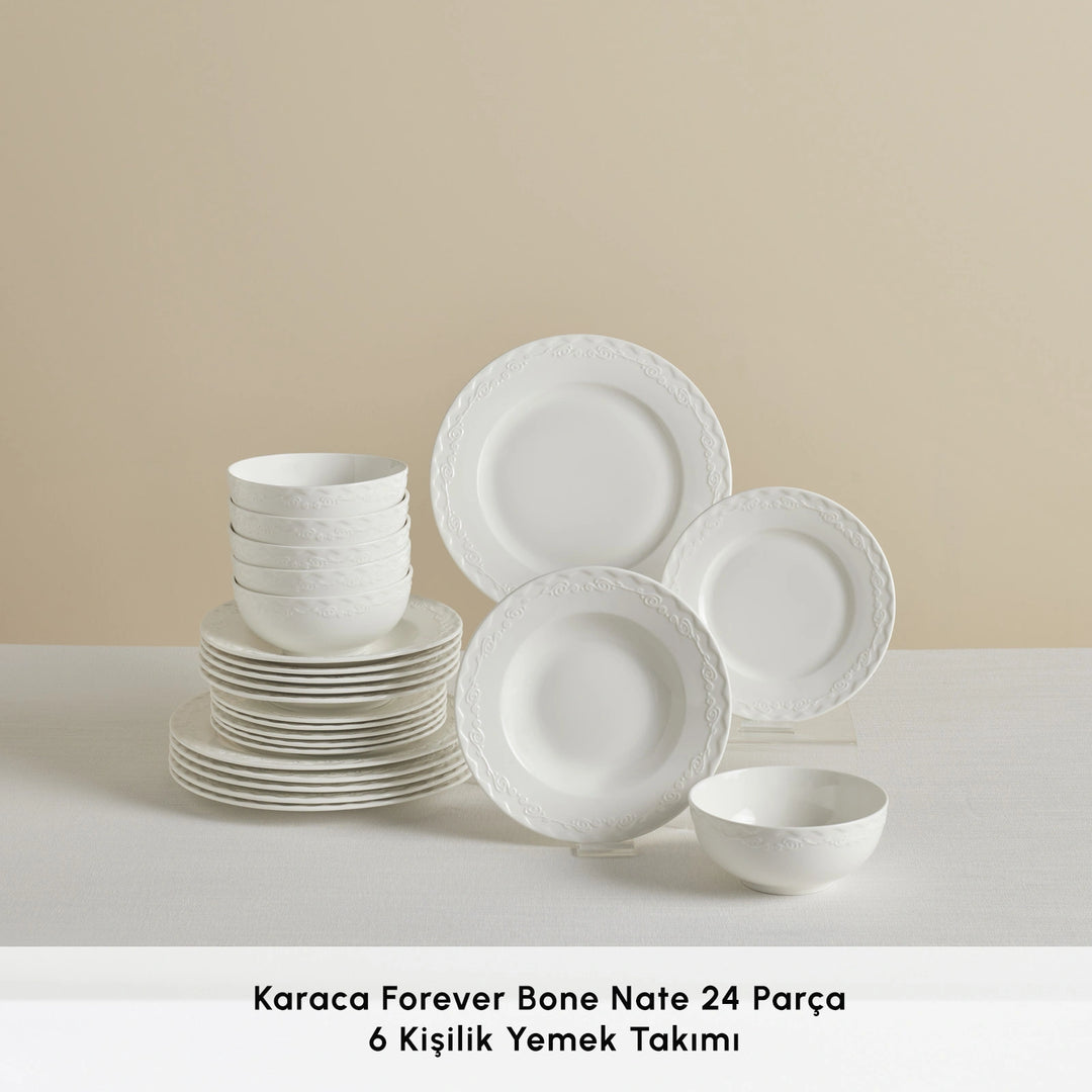 Karaca Forever Bone Nate Middagssæt – 24 dele til 6 personer