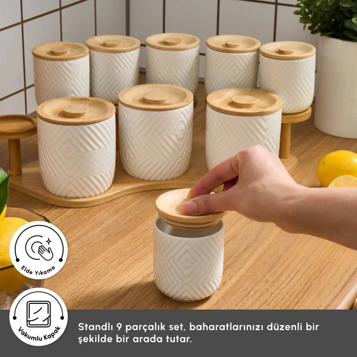 Karaca Estoda Krydderisæt m/Stativ – 19 dele - Porcelæn/Bambus