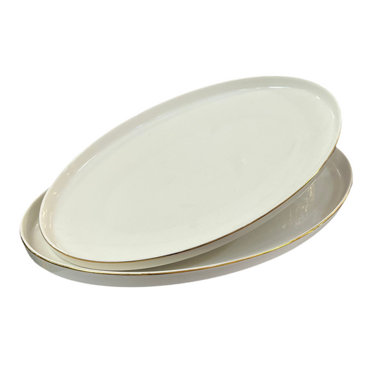Oval Porcelæn Serveringsfadsæt m/Guldkant 2 stk. 2 Størrelser - Almina Mondo Gold Line