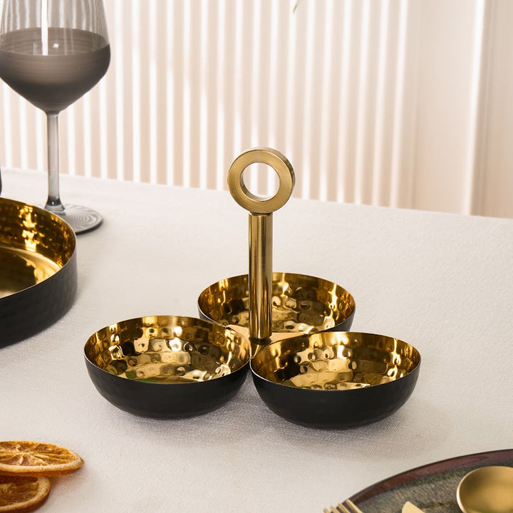 Karaca Home New Year Arven Dekorative Snackskåle – 3 dele - Rustfrit Stål - Guld/Sort