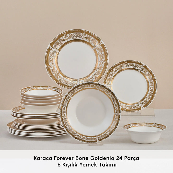 Karaca Forever Bone Goldenia 24 Dele – Spisesæt til 6 Personer