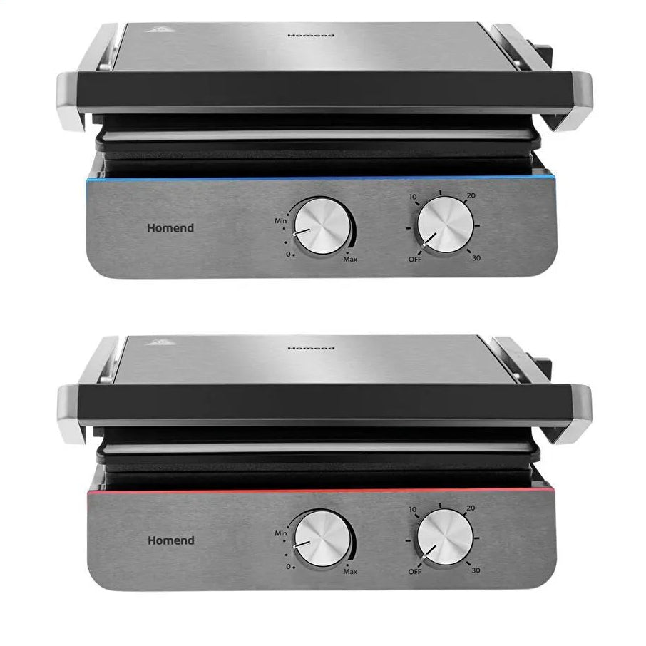 Homend Grilliant 1344H - Rustfrit Stål Grill & Brødrister med Støbejernsplader | 2000W