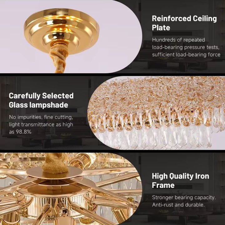Luxury Living - LED Krystal Loftlampe - 3 Lysindstillinger | 56x56x24 cm | Guldfinish