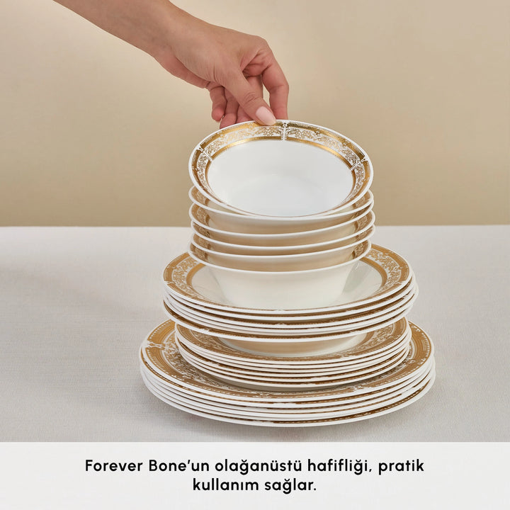 Karaca Forever Bone Goldenia 24 Dele – Spisesæt til 6 Personer