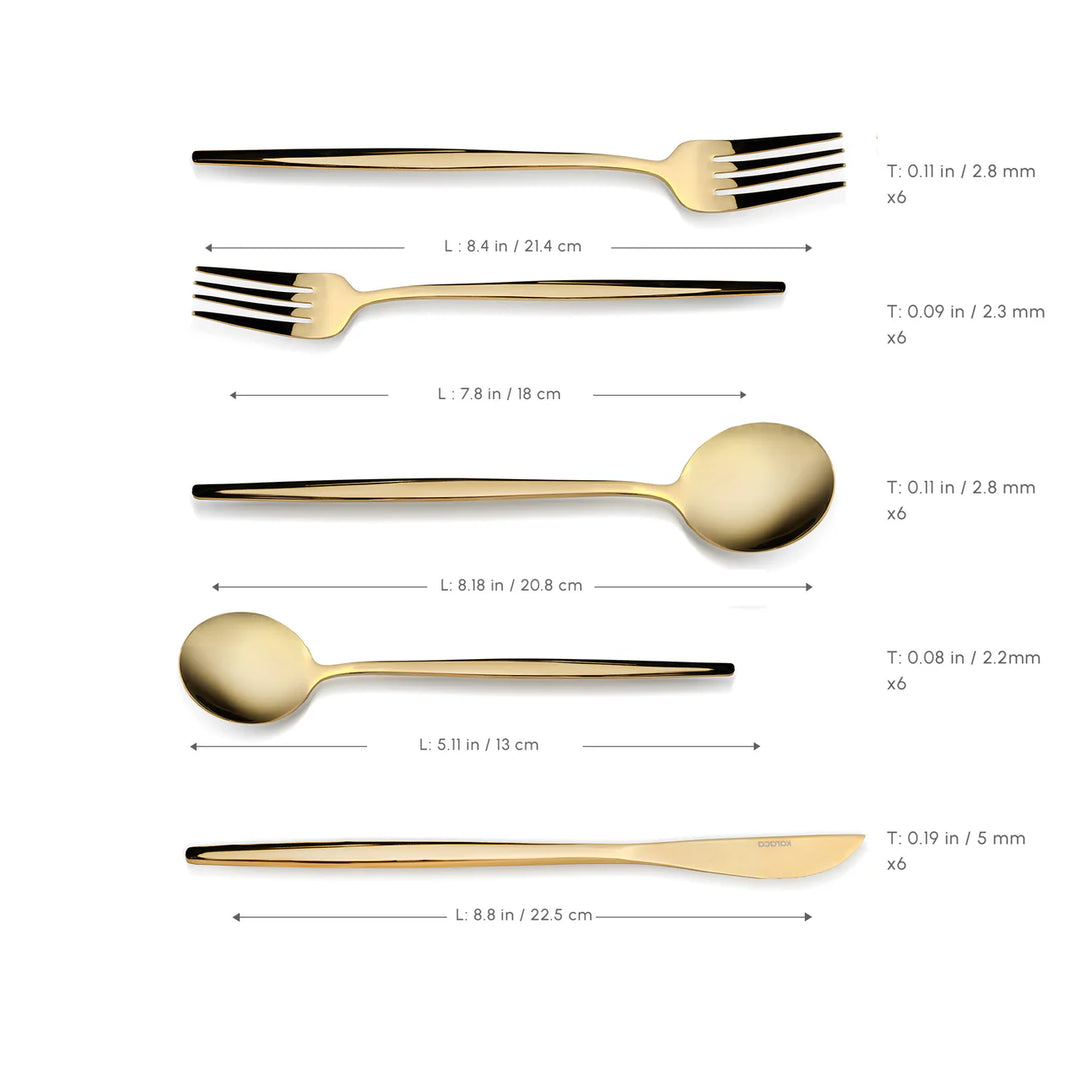 Karaca Orion 30-delt Bestiksæt 18/10 rustfrit stål | Blank Guld | 6 personer