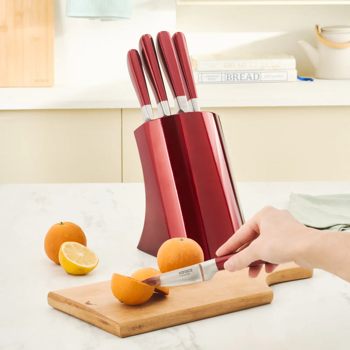 Karaca Flash 6-delt Knivsæt m/Knivblok – Rød