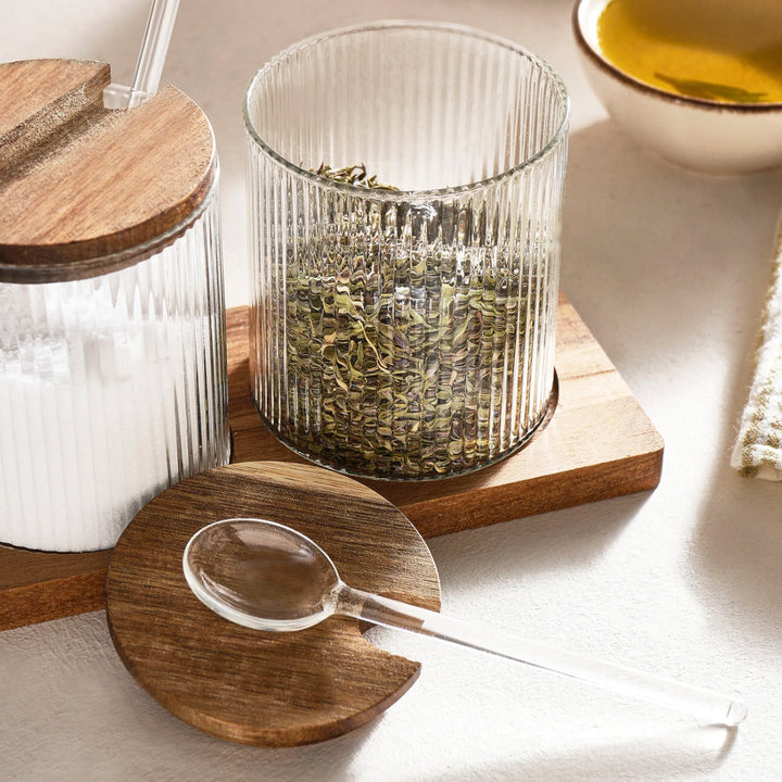 Karaca Mova Akasya Krydderisæt m/Skeer - 10-Dele - Glas/Træ