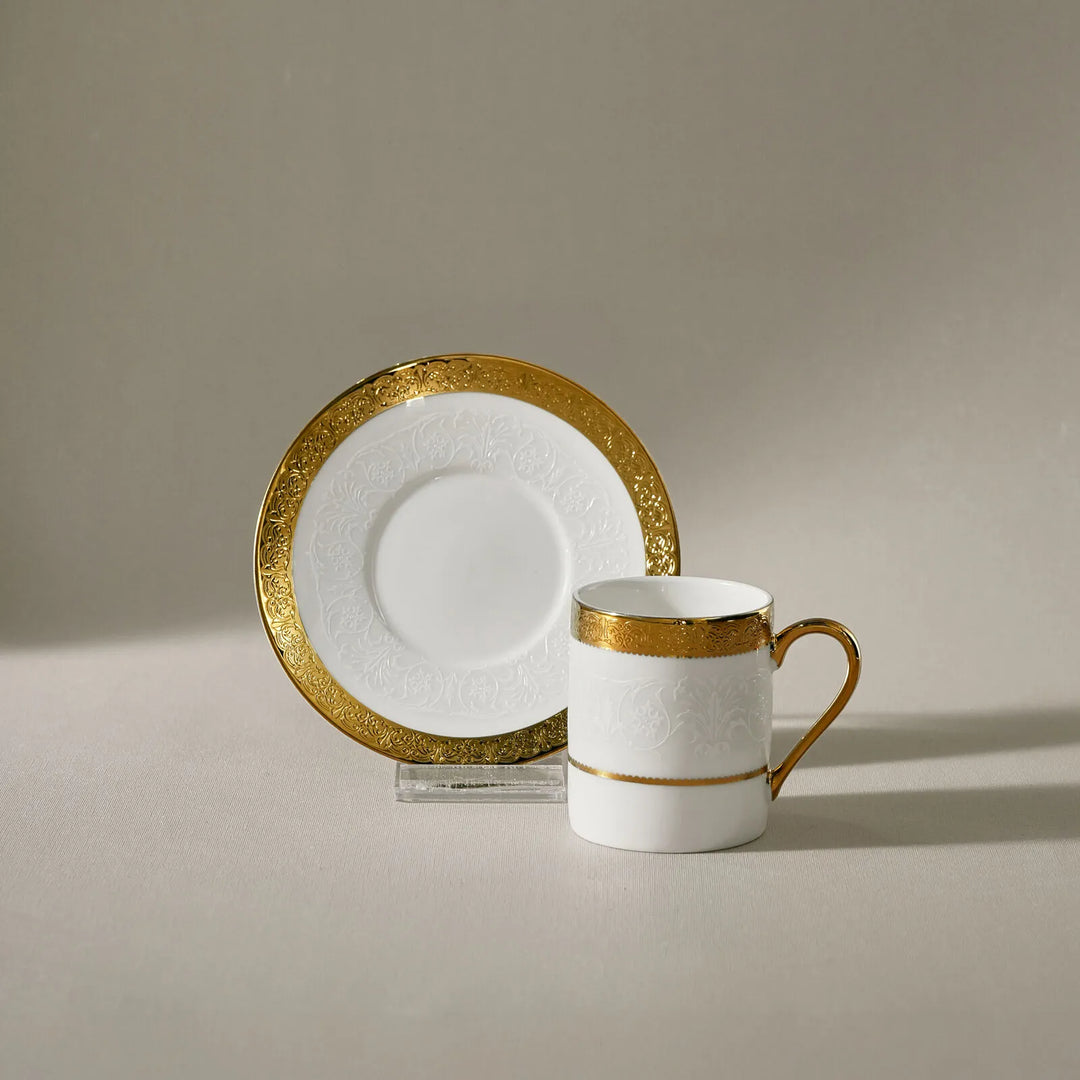 Karaca Royal Bone Victoria Kaffekopsæt - 6 Pers. - 90 ml - Hvid/Guld