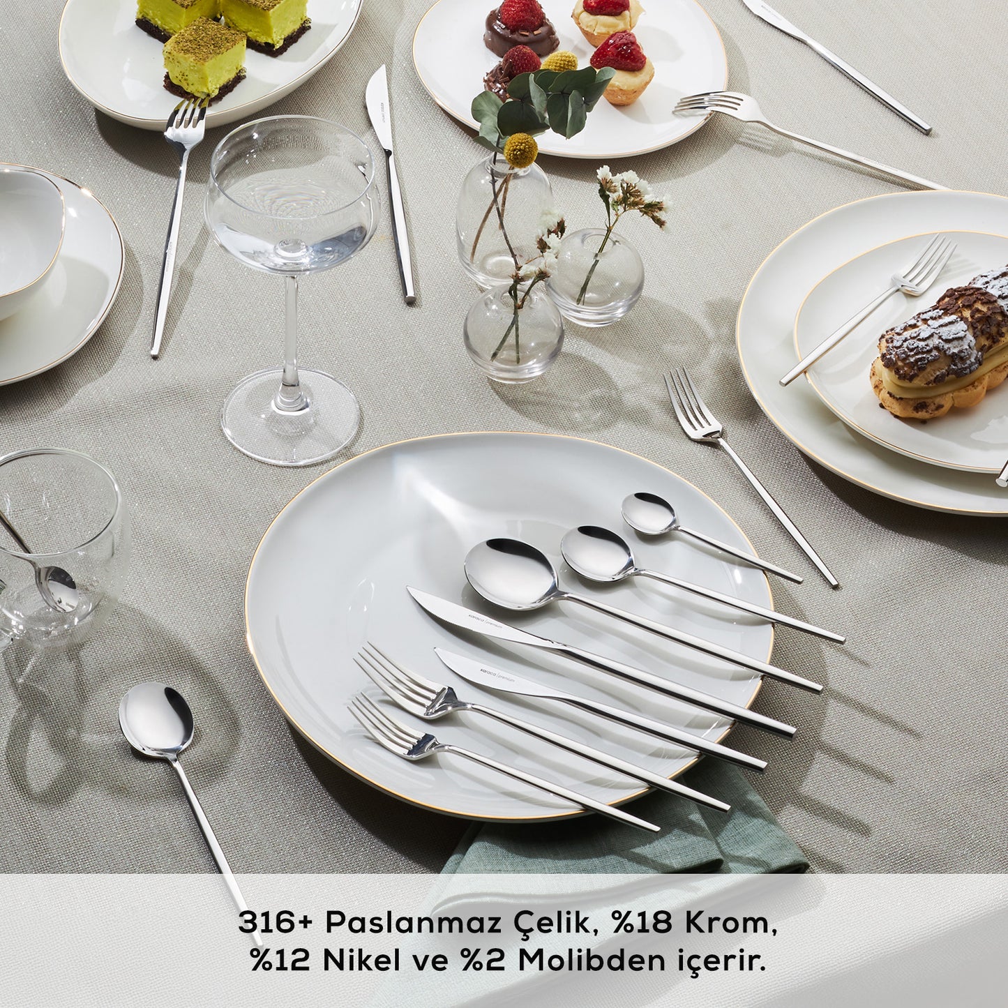 Karaca 316 Premium Mild Platin – Bestiksæt til 12 Personer, 84 Dele