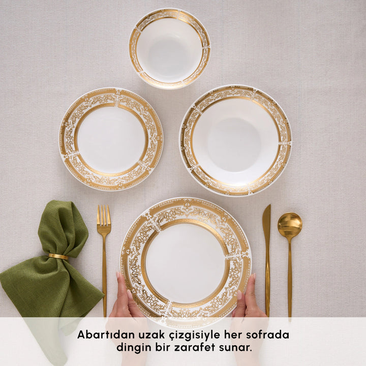 Karaca Forever Bone Goldenia 24 Dele – Spisesæt til 6 Personer