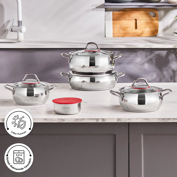Karaca Emirgan XL Induktion 10-delt Stålgryde­sæt m/Opbevaringsboks