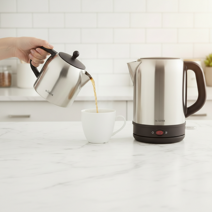 Schäfer Mila 2-i-1 Elektrisk Tekedel (1 L) & Vandkoger (1,7 L) – Rustfrit Stål (2200W) - Sølv