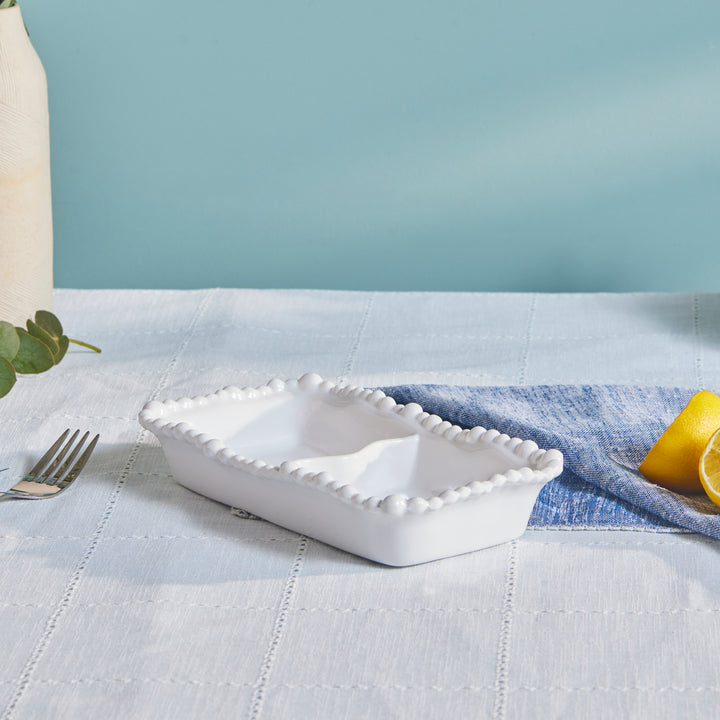 Karaca - Perla Melamin - Inddelt Nødde/Snackskål - Rektangulær - 23 cm - Hvid