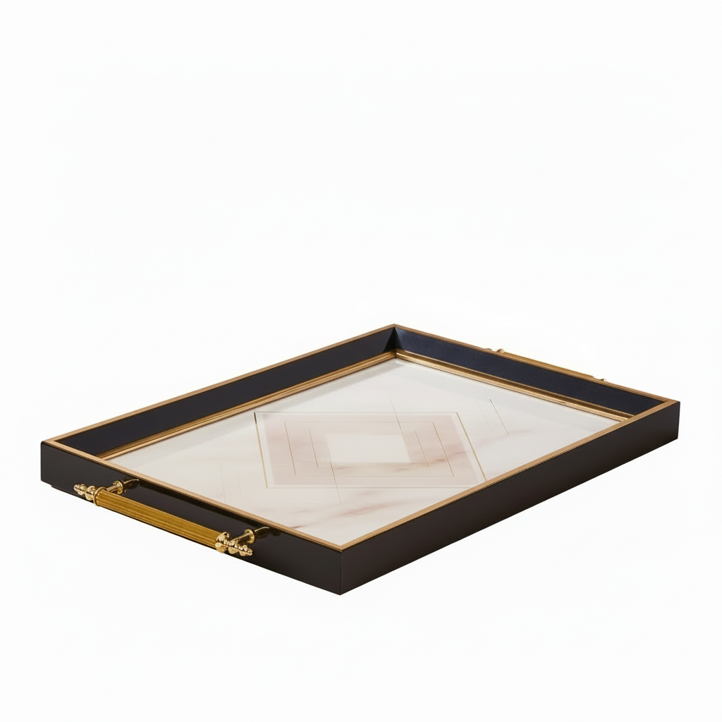 Karaca Aster Rektangulær Serveringsbakke – 49x29 cm - Hvid/Sort