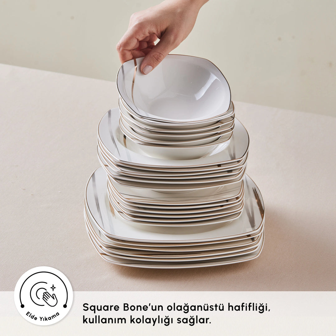 Karaca Square Bone Bera – 24 dele Middagsservice til 6 personer