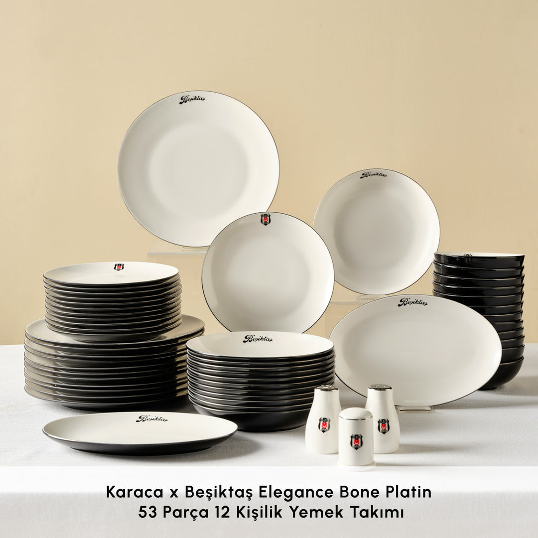 Karaca x Beşiktaş Elegance Bone - Platin - 53 Dele - 12 Personers Spisestel