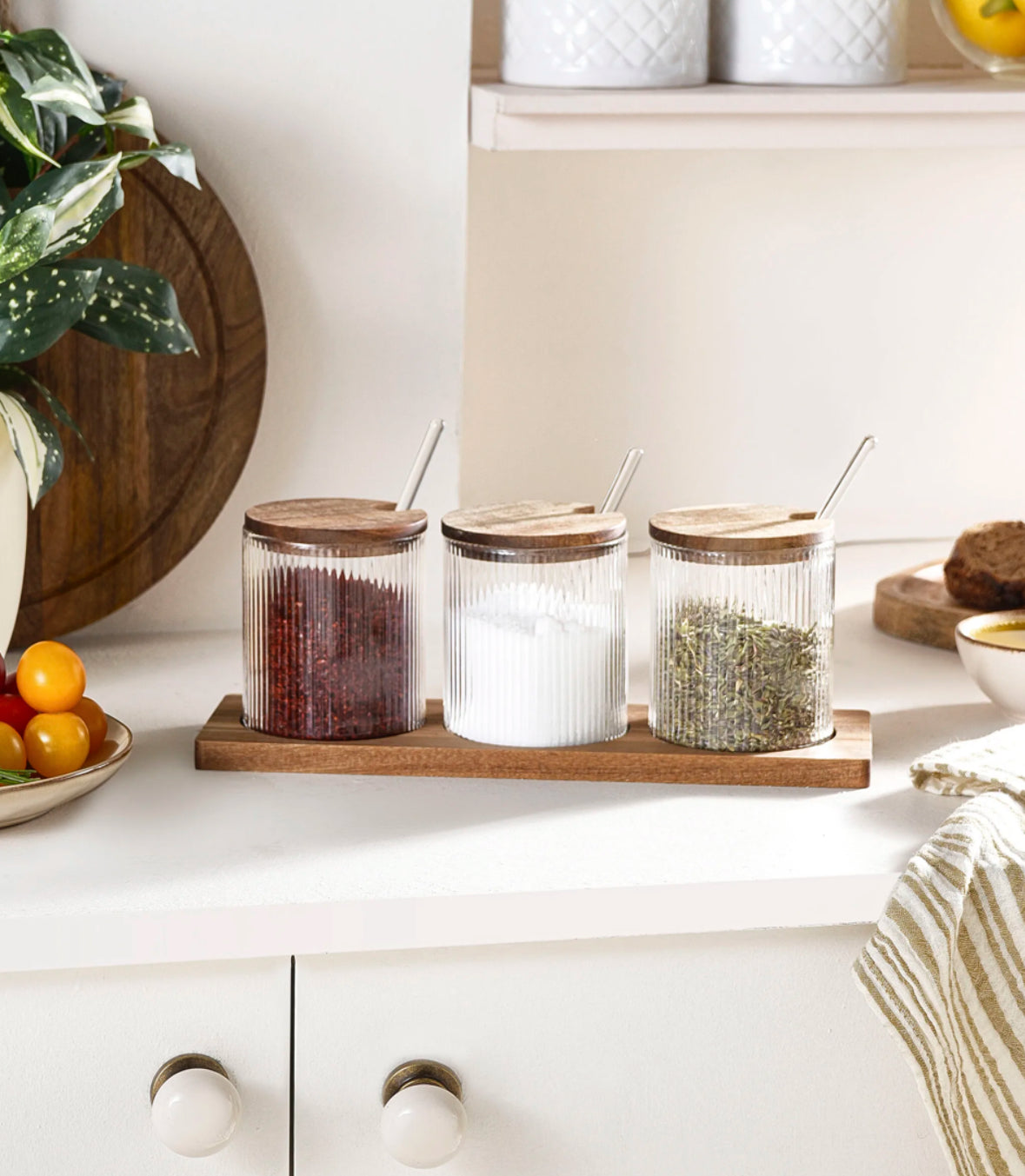 Karaca Mova Akasya 3-delt Glas Kryddersæt med Ske