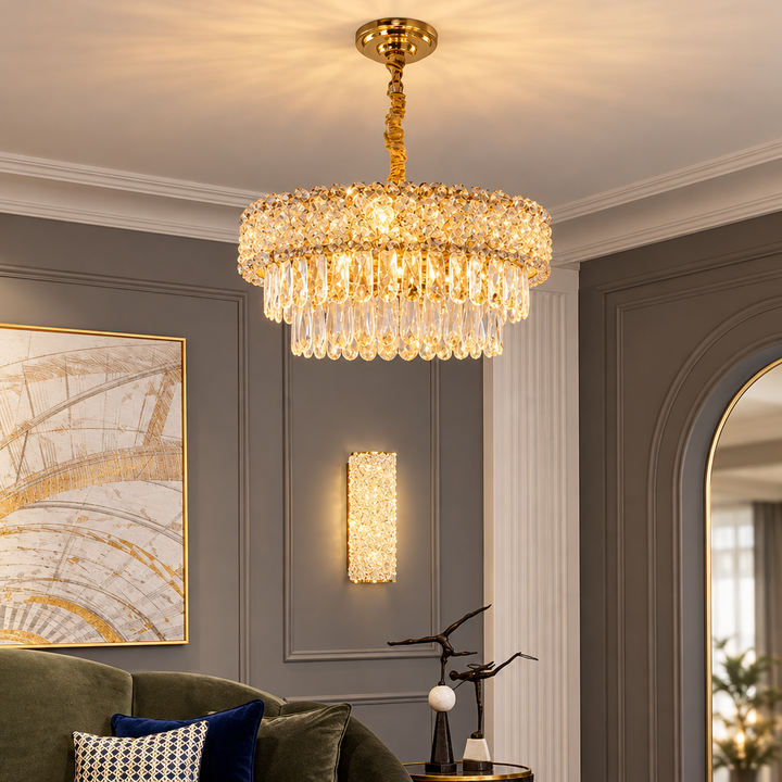 Luxury Living - LED Krystal Loftlampe - 3 Lysindstillinger | 56x56x24 cm | Guldfinish