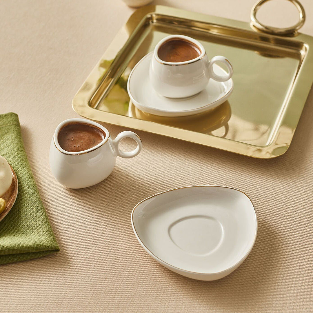 Karaca Streamline Tribe Espressosæt - til 2 Personer – 90 ml - Hvid/Guldkant