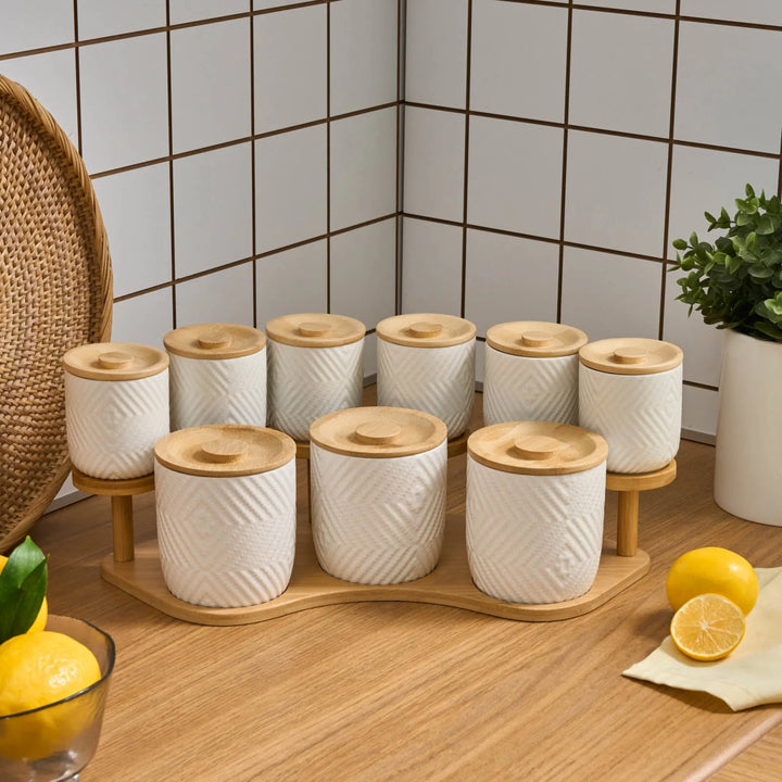 Karaca Estoda Krydderisæt m/Stativ – 19 dele - Porcelæn/Bambus