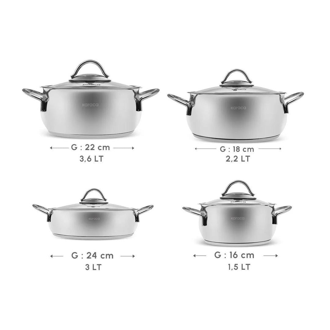 Karaca Urla Grydesæt i Rustfrit Stål – 8 dele