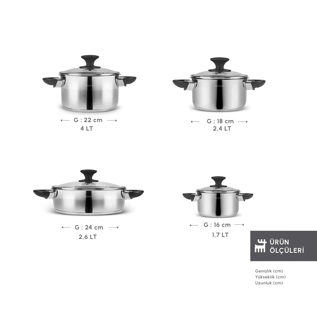 Karaca Buca Grydesæt i Rustfrit Stål – 8 dele