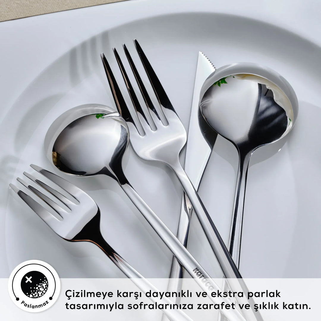 Karaca Orion Sølv 30 Dele Bestiksæt – 6 Personer - Rustfrit Stål