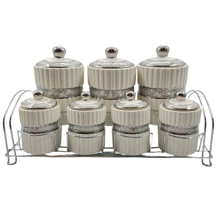 Almina Krydderisæt i Porcelæn - Hvid/Sølv