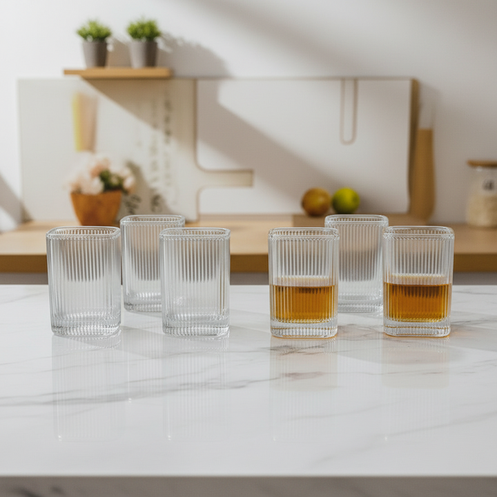 Diamonds - Rillet Drikkeglassæt - 200 ml. | Glas | Transparent | Kvadratisk | 6 stk.