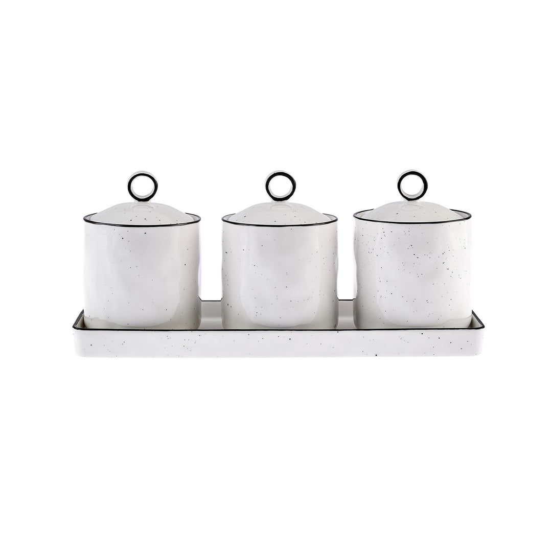 Karaca Lina Line Krydderisæt m/Holder – 7 dele - Porcelæn - Hvid/Sort - 375 ml