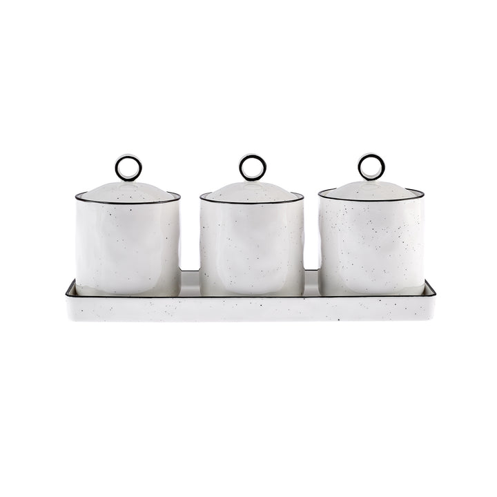 Karaca Lina Line Krydderisæt m/Holder – 7 dele - Porcelæn - Hvid/Sort - 375 ml