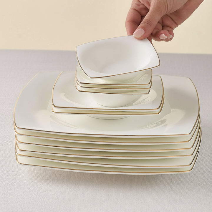 Karaca Fine Pearl Ragusa Porcelænssæt Guldkant og sølv kant – 26 dele, 6 personer. LUKSUS OG HELT UNIK SPISESTEL.KUN 999  SPAR 50 %