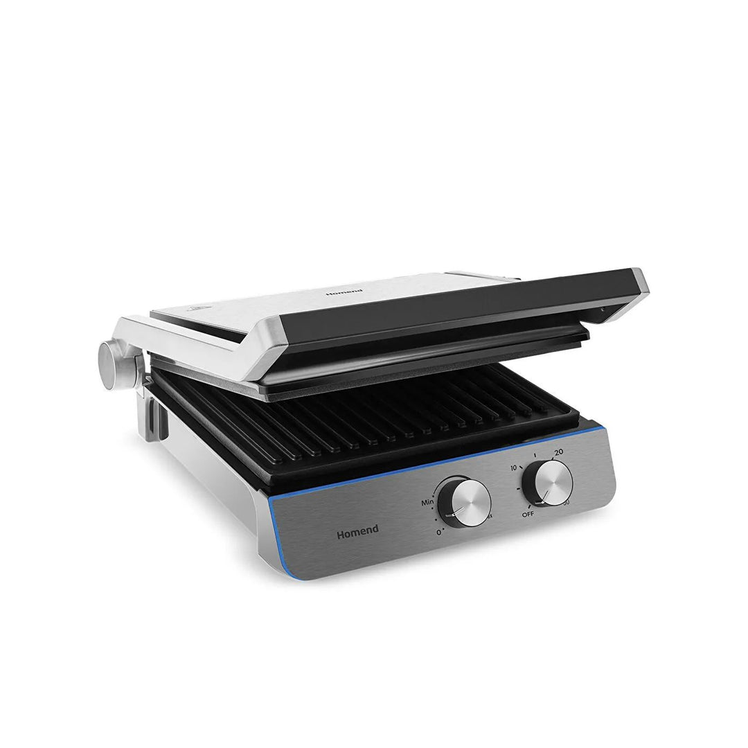 Homend Grilliant 1344H - Rustfrit Stål Grill & Brødrister med Støbejernsplader | 2000W