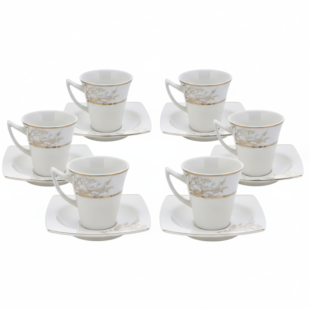 Karaca Autumn Espresso Kaffesæt til 6 personer – 85 ml - Hvid/Guld