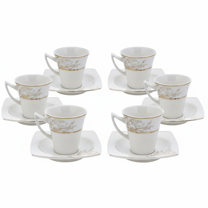 Karaca Autumn Espresso Kaffesæt til 6 personer – 85 ml - Hvid/Guld