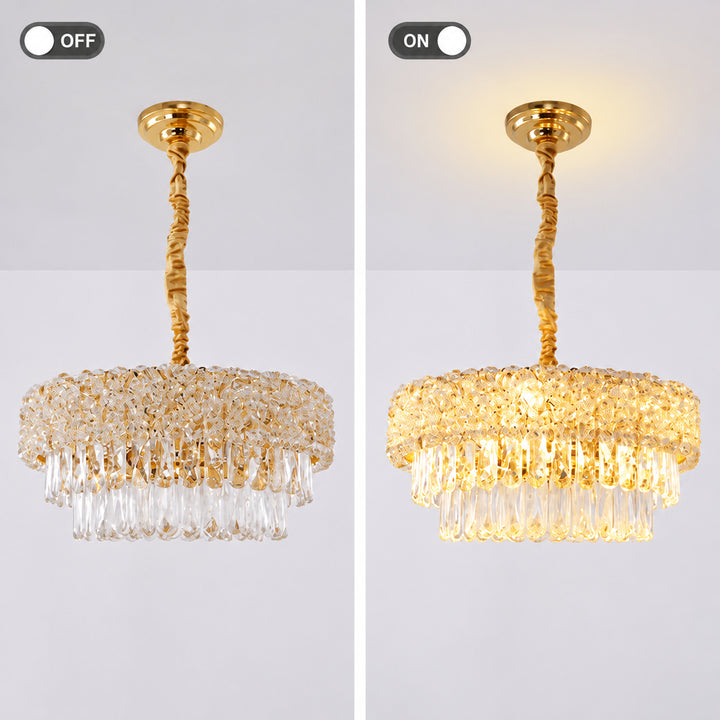 Luxury Living - LED Krystal Loftlampe - 3 Lysindstillinger | 56x56x24 cm | Guldfinish