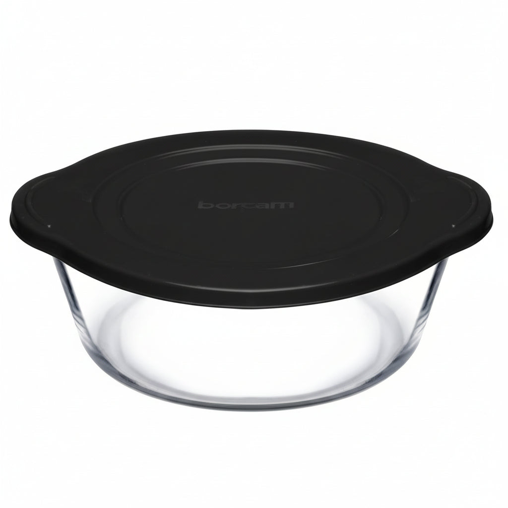 Borcam Rund Glas Ovnform m/Låg 2200 ml - Sort