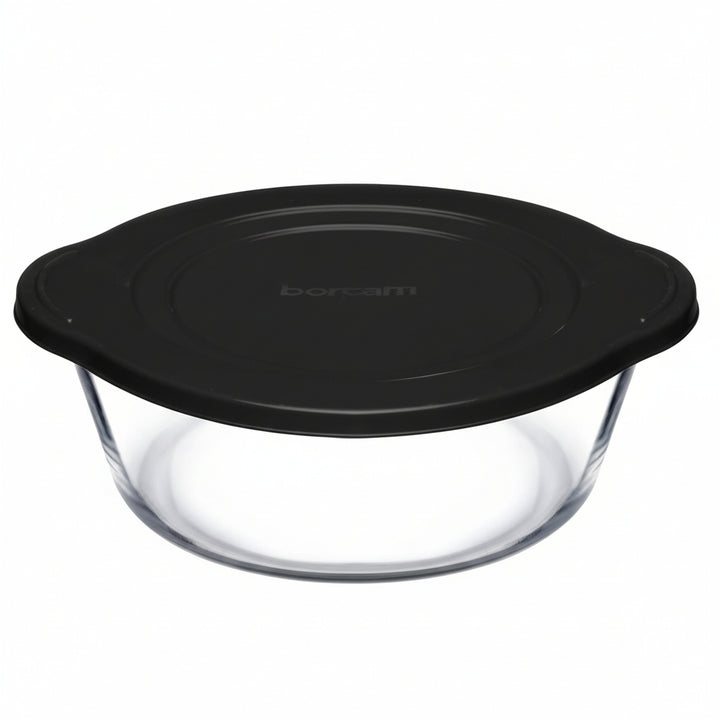 Borcam Rund Glas Ovnform m/Låg 2200 ml - Sort