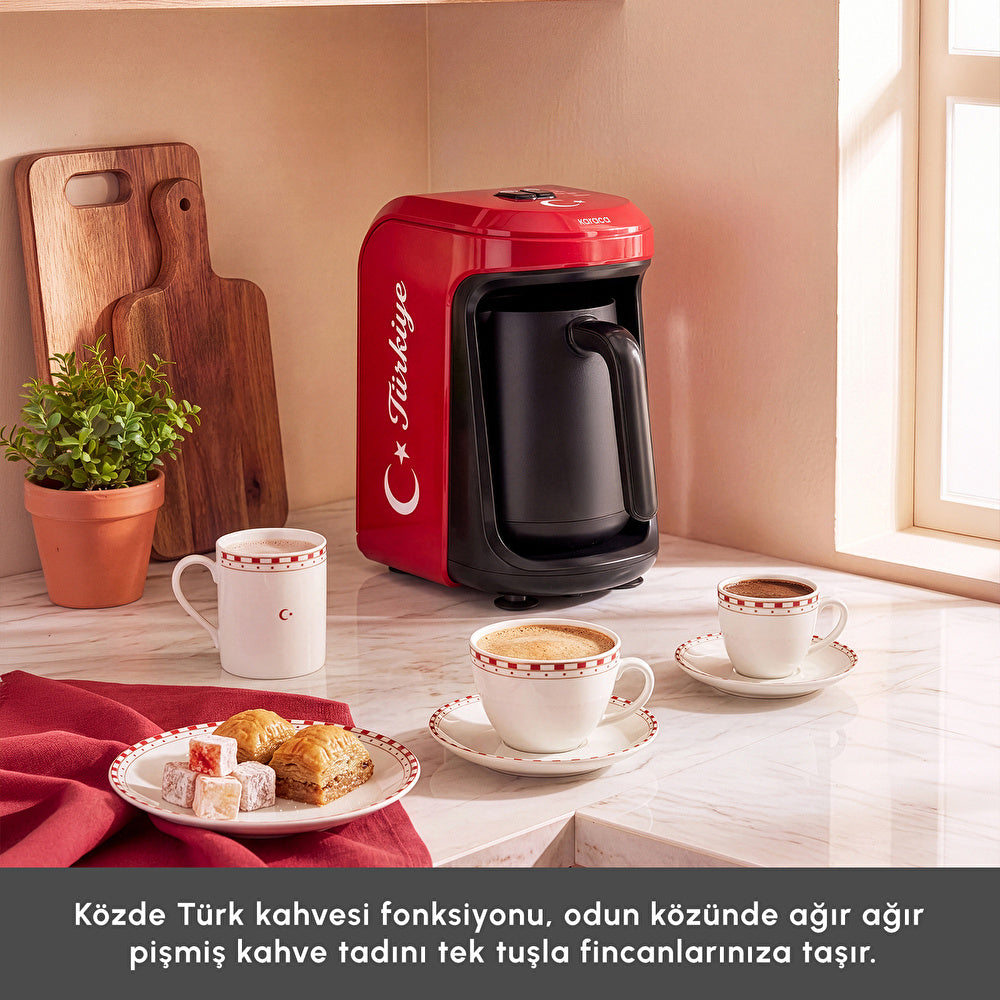 Karaca - Hatır Hüps Türkiye Tyrkisk Kaffemaskine- 5 kopper | Tyrkisk Flag Rød