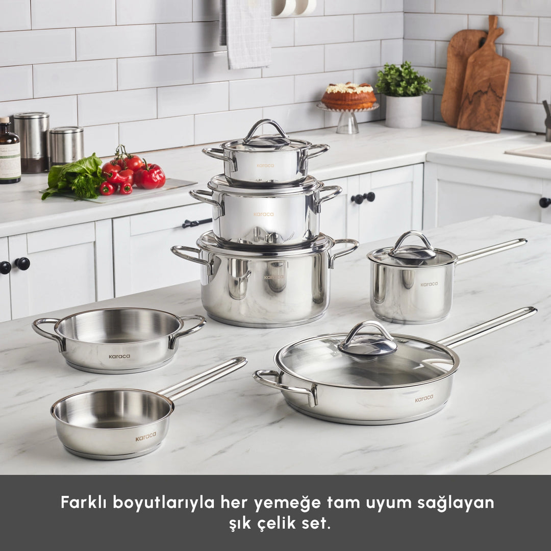 Karaca Ada Induktionsbund 12 Dele Grydesæt i Rustfrit Stål V2