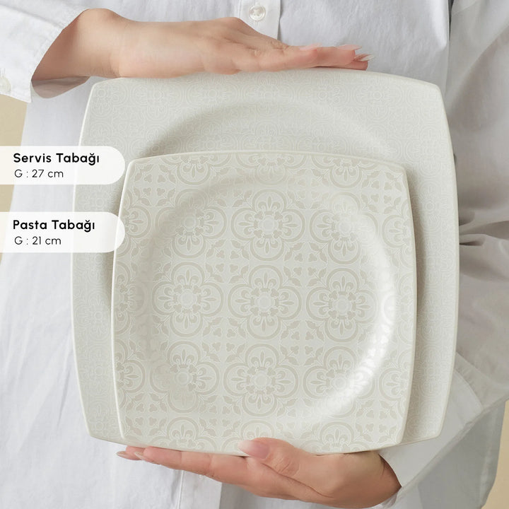 Karaca Square Bone Royal Lace 24 Dele Middagssæt til 6 personer