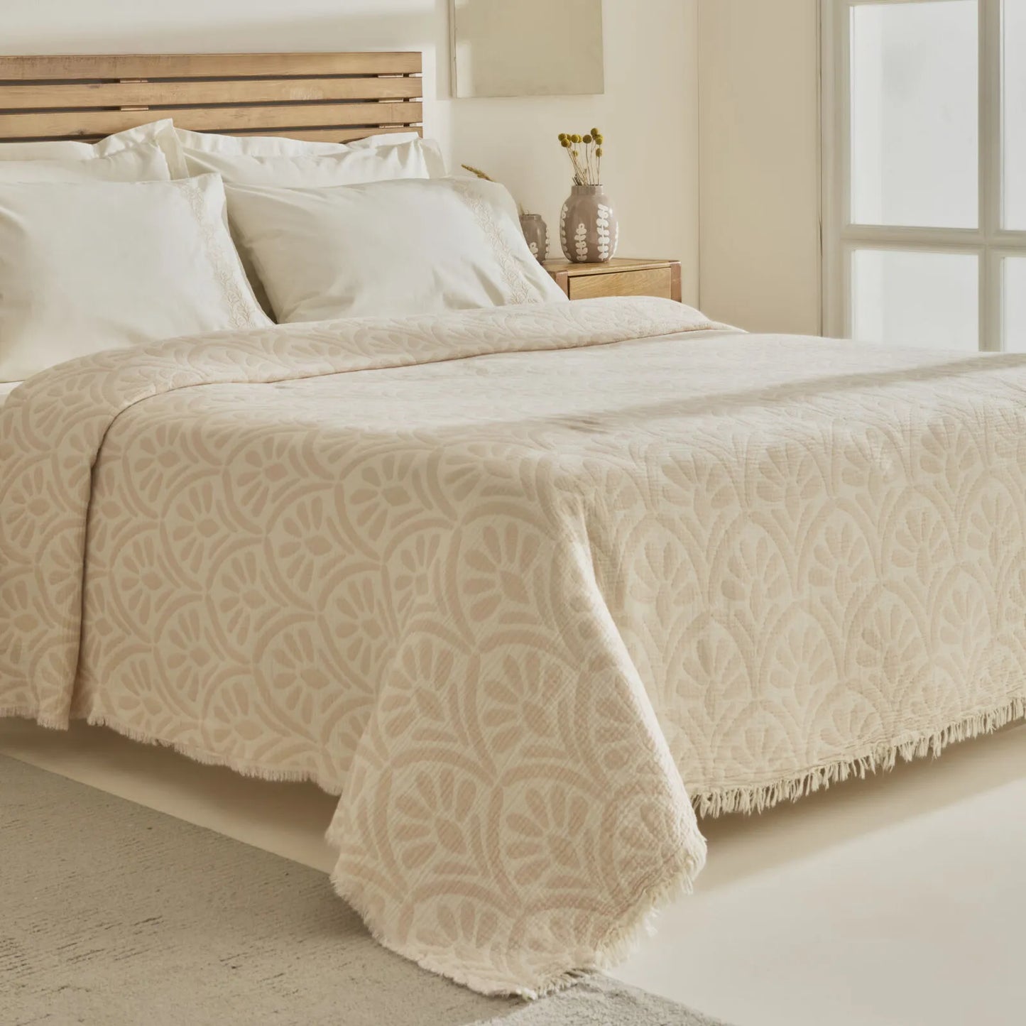 Karaca Home Shailyn Broderet Musselin Sengetæppesæt 200x220 cm (Dobbeltseng) | Rosa