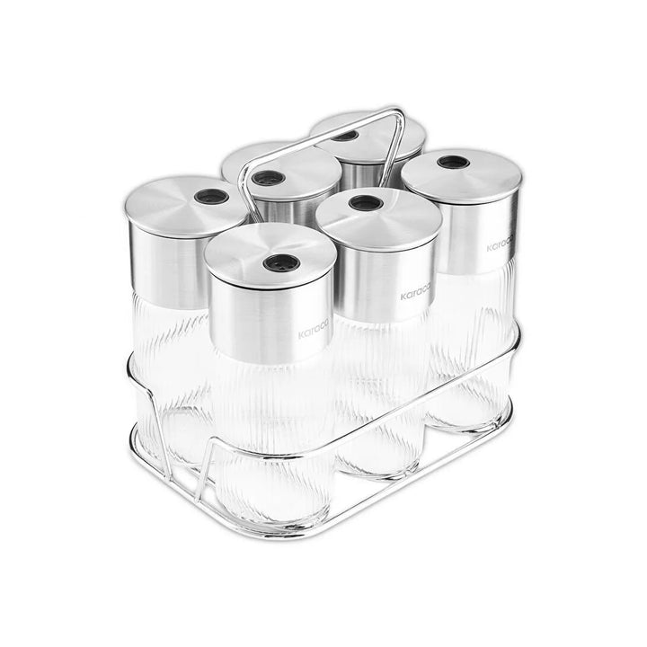 Karaca Ripple Inox Krydderisæt – 13 Dele i Glas & Rustfrit Stål